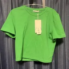 ザラ　グリーン ショート丈 Tシャツ Lサイズ