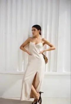 ZARA ザラ キャミワンピース ベージュ ロング丈 スリット入り XS