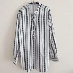 【海外古着】総柄 ストライプシャツ 幾何学模様 レトロ ヴィンテージ L相当