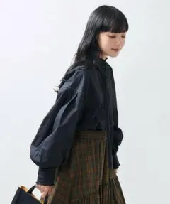 FREAK’S STORE 配色 フリル スタンド ブラウス 黒