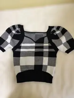 RESEXXY チェック柄パフスリーブニットトップス