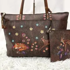 ☆超希少☆ETROイタリア製キツネ × バンビ　ペイズリー　ポーチ付き　動物の森のサムネイル