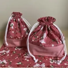 【ストロベリー柄】お弁当袋　コップ袋　ランチョンマット ハンドメイド