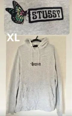 STUSSY 希少 蝶刺繍 グレー パーカー バタフライ