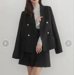 金ボタンテーラードジャケット＋プリーツミニスカート(インナーパンツ付き） set