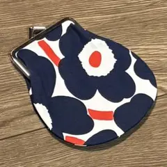 マリメッコ marimekko ポーチ　がま口　財布　ネイビー　オレンジ　新品