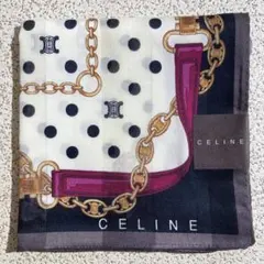 CELINE　セリーヌ　ハンカチ　マカダム　ドット　パープル系　約50cm