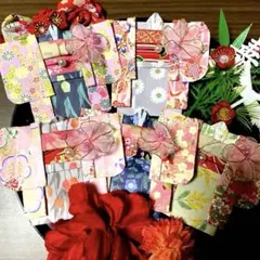 お花飾り付き女の子の羽織りの着物のぽち袋セット②