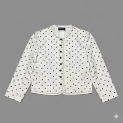 ルシアンモネ 【9】ノーカラージャケット ドット柄 ゴールドパイピング レーヨン