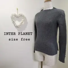 INTER PLANET ビジュー付き モックネック リブニット グレー フリー