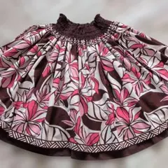 フラダンスパウスカート ブラウスとセット ブラウンとピンクの花柄