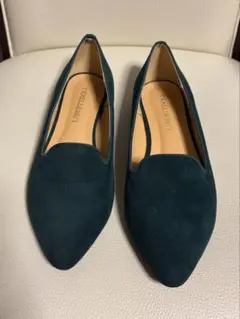 ダークグリーン ポインテッドトゥ フラットシューズ LL