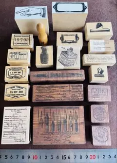 海外ヴィンテージデザインスタンプセット 万年筆伝票消印ラベル