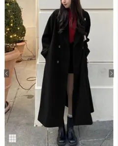 ウール混合 ダブルブレスト ロングコート F