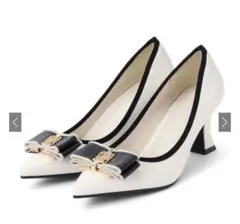 配色リボンロゴプレートパンプス[ci582] 24.5のサムネイル