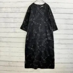 H&M ロングワンピース ブラック 総柄 M相当 ゆったり オーバーサイズ✨春秋