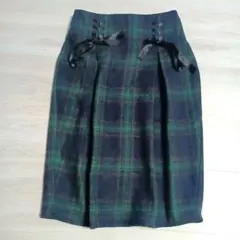 オリーブデオリーブ　チェック　黒リボン　ネイビー　グリーン　秋冬