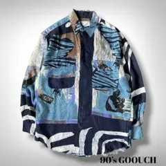 【90’s GOOUCH】総柄アート シルク シャツ Sのサムネイル