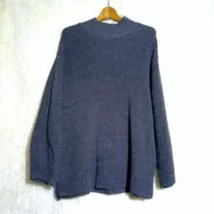 ジーユー【L】メンズ リブ編み ハイネック ニットセーター 綿混 グレー