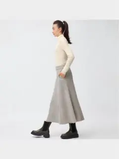 新品 GU ブラッシュドリブフレアロングスカート(丈標準81.0～88.0cm)
