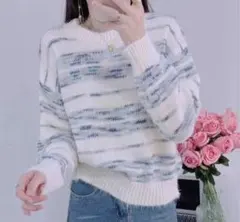 2ndGround ニット　セーター　free size フリー　青系