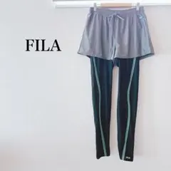 フィラ ショートパンツ付きレギンス ランニング スポーツ グレー 黒 ライン