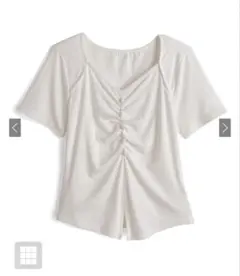 Vネックフロントギャザートップス yz668