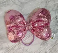 廃盤品　ディズニー　デイジー　ドット柄　スパンコール　ヘアゴム　大サイズ　ピンク