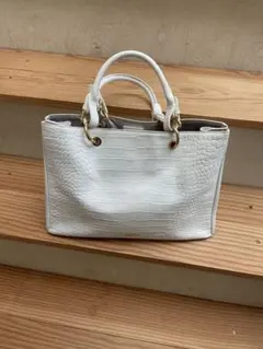 サマンサタバサ ホワイト クロコダイル風 ハンドバッグ