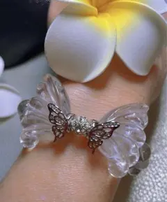 SALE♡水晶蝶々パーツ♡天然石デザインブレスレット