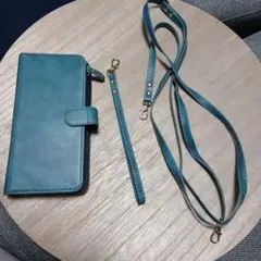 手帳型スマホケース ブルー ストラップ付