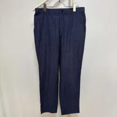 UNIQLOユニクロコットンリネンイージーパンツ（ストライプ）ネイビー系　M