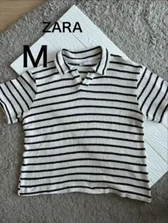 ZARAザラ　メンズボーダーサマーニット半袖ポロシャツのサムネイル