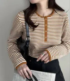 ❤︎即購入OK❤︎ DISCOAT ワッフルボーダー長袖Tシャツ