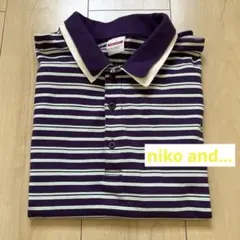今季✨美品niko and... ダブル襟ドロストボーダーポロシャツパープル Lのサムネイル