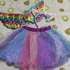 虹色羽付きコスチューム　ゆめかわ　ユニコーン