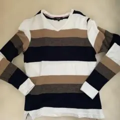 BEAMS HEART ストライプ Vネック 長袖カットソー S