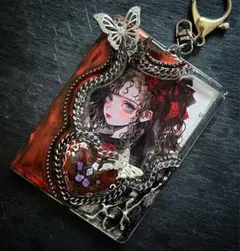 トレカキーホルダー デコ / レッド×ブラック / 蝶 ゴシック 薔薇 y2k