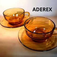 アデリアグラス　アデレックス　カップ＆ソーサー　アンバーガラス　70年代　レトロ