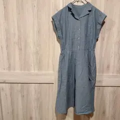 グレー 半袖 シャツワンピース 襟付き デニム風 ワンピース 半袖 古着