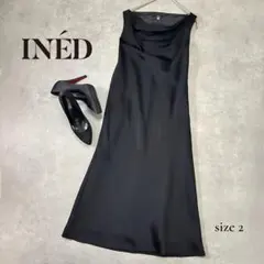 【INED】サテン調 ロングワンピース 黒 9号 M相当 上品 高見えのサムネイル