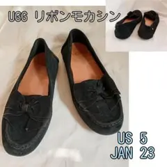 UGG リボンモカシン 黒 US 6／JPN 23