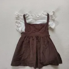 エプロン ワンピース フリル袖 ホワイト　90cm