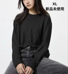 ユニクロ　ソフトニットフリース　クルーネックT 長袖　ブラック