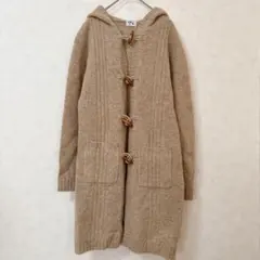 ダッフルコート ニットコート M ベージュ ウール100% フード付き◎