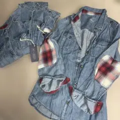 新品gapキッズ140ペンドルトンコラボデニムシャツチェックパッチワーク希少レア