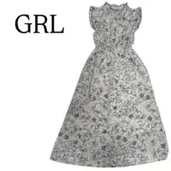 GRL 花柄フリルノースリーブフレアワンピース ［on159］