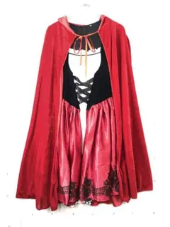 コスプレ 衣装 古着 赤ずきんちゃん 赤いケープ付　ノースリーブワンピース