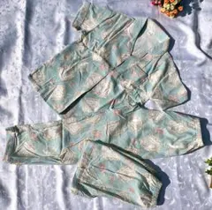 M 半袖 ねこ バラ ブルー パジャマ 3点セットサイズ 猫柄