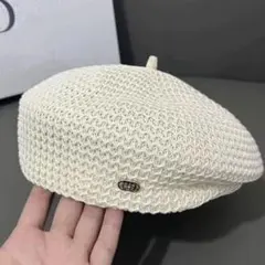 ベレー帽 ホワイト 夏　麦わら 通気性 調整可 帽子 おしゃれ 涼しい
